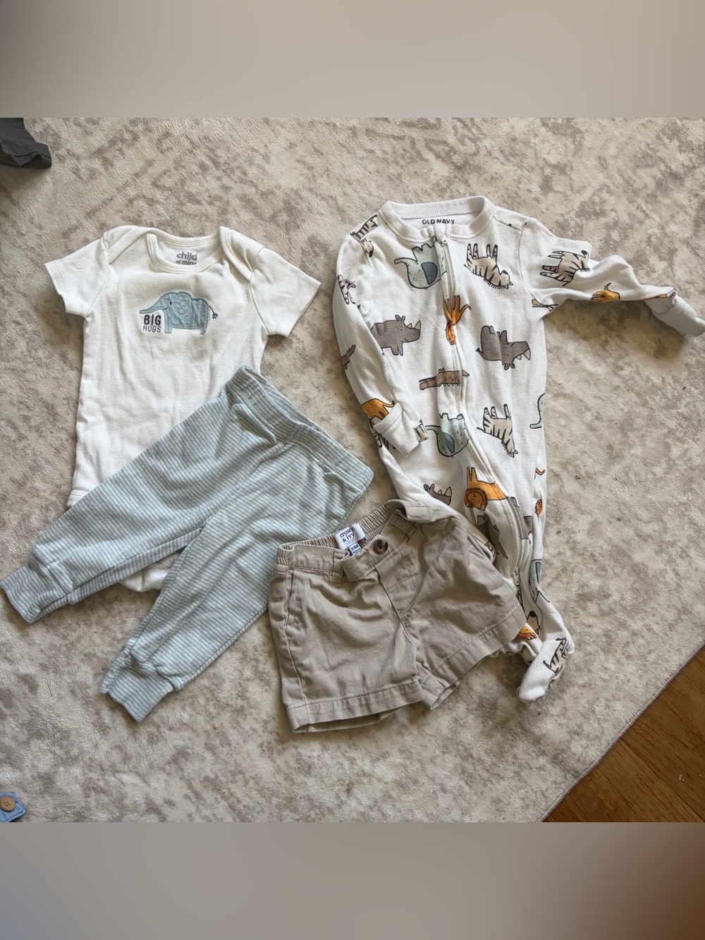 Baby boy 3-6 months bundle - 1 outfit, 1 sleeper, 1 pair of crown & ivy khaki sh
